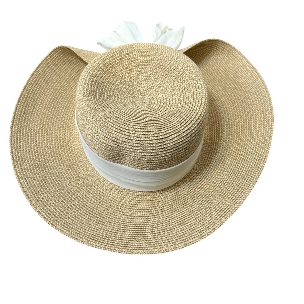 Riviera New York Packable Straw Scarf Sun Hat Wide Brim - Picture 5 of 6